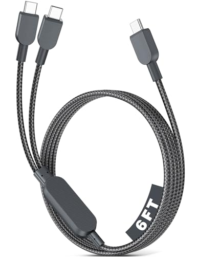 iMangoo 6FT 140W Max USB C to USBC Splitter Multi Charging Cable Grey | Braided 1 in 2 Out Y-Shaped PD Charge Type C Charger Cord for iPhone 17 Pro Max 17e Air 16e 16 15 for Samsung S26 Ultra S25