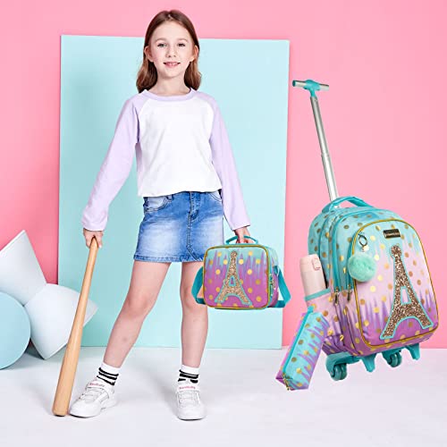 School Bags Kids Rolling Backpack for Girls Kids Luggage Suitcase With Wheels - color: Sky Blue-l