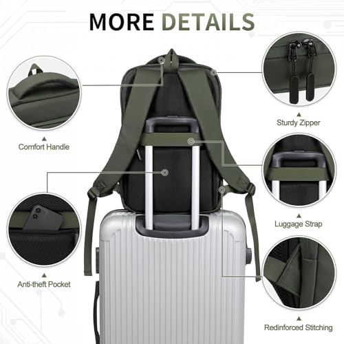 Small Inch Laptop Backpack with USB A/C Port, Slim Water-Resistant Computer Backpack for Work, College and Travel, Gray - color: Green