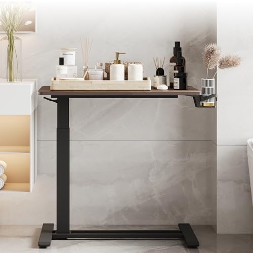 SANODESK Mobile Standing Desk with Hidden Wheels,Pneumatic Laptop Desk Rolling Computer Cart Movable Height Adjustable Small Sit Stand Desk for Home Office(31.5" W x 17.7" D,Black Walnut) - color: Black Walnut, size: 32x18
