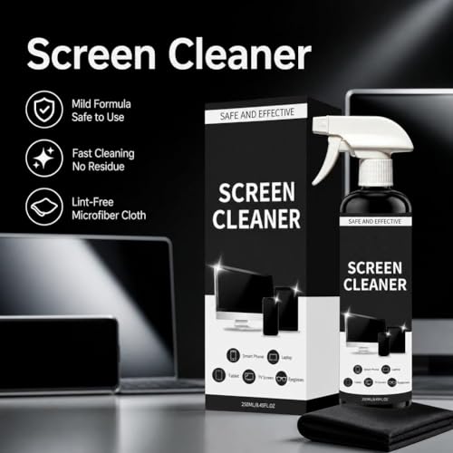 Screen Cleaner Spray and Microfiber Cloth Kit,250ml/8.5 fl oz Screen Cleaner Spray and Wipe for TV, Laptop, Computer, Phone, Tablet, Car, Electronic Devices - color: 250ML Black Set