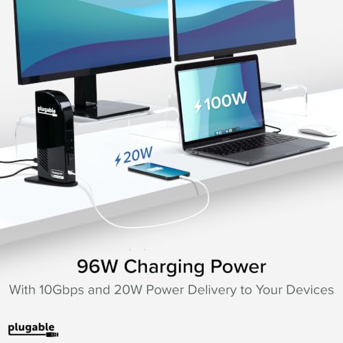 Plugable 13-in-1 USB C Docking Station 4K Triple Monitor with 100W Power Delivery | USB C Dock for Windows, Mac, ChromeOS, Thunderbolt | Driver Required | 3X HDMI and 3X DisplayPort (UD-ULTC4K)