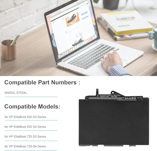SN03XL Laptop Battery for HP EliteBook 820 G3 G4 Series 725 G3 725 G4 Series HSTNN-DB6V HSTNN-l42C HSTNN-UB6T SN03044XL HSTNN-I42C 800514-001 800232-541 800232-241(11.4V 44Wh)
