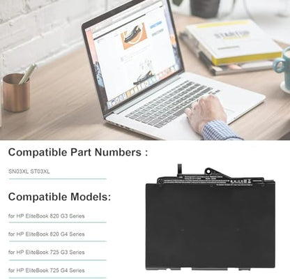 SN03XL Laptop Battery for HP EliteBook 820 G3 G4 Series 725 G3 725 G4 Series HSTNN-DB6V HSTNN-l42C HSTNN-UB6T SN03044XL HSTNN-I42C 800514-001 800232-541 800232-241(11.4V 44Wh)