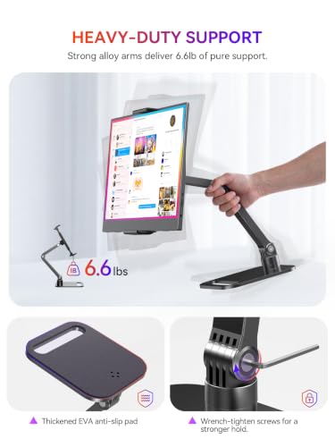 UPERFECT Portable Monitor & Tablet Stand, Heavy-Duty Carbon Steel Mount | Adjustable Clamp, Fits 4.7–19" Devices, 360° Rotation, Foldable Desk Mount for iPad, Phone, Tablet & Travel Use - size: 19 inch