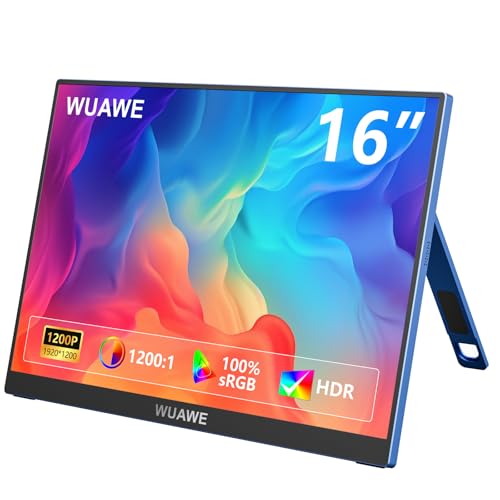 WUAWE 16 Inch Portable Gaming Monitor 1920x1200P FHD | 60hz Refresh Rate & HDR for PS5/Switch | Ultra-Thin 0.3" Built-in Speakers, Eye Care | Plug&Play for Laptop/Mac/Phone | Student Gift(Blue) - color: W1-Blue