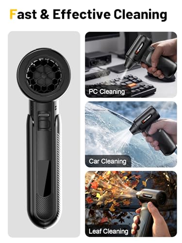 X213 Compressed Air Duster, 130000RPM, 3-Speed Adjustable, Electric | Mini Air Blower, Rechargeable, 4 Nozzles, Cordless, 0.5lb Portable, for Computer, Keyboard, House, Outdoor and Car