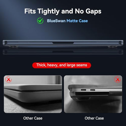 BlueSwan for MacBook Air 13 inch Case, M5 M4 M3 M2 2026-2022 Laptop Cover | 100% Match Official Color, Matte Grippy Texture, Scratch Resistant, Easy to Snap on, Air 13.6 Protective Hard Shell - color: Midnight Clear