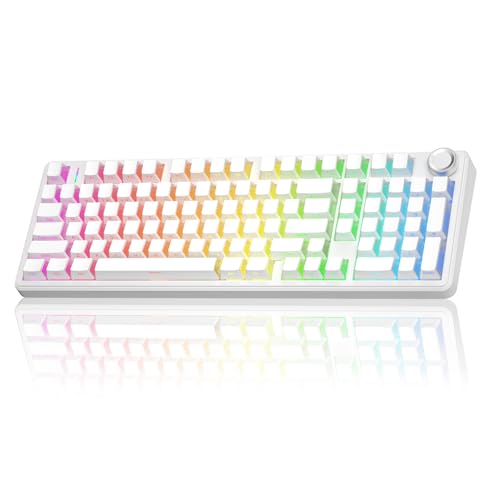 AULA F99 Pro Wireless Mechanical Keyboard-Silent Version,BT5.0/2.4GHz/USB-C Hot Swappable Custom Keyboard,Gasket Structure,Pre-lubed Linear Switches RGB Backlit Computer Gaming Keyboards,White - color: White