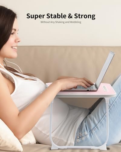 Foldable Lap Desk, Laptop Bed Desk, Portable Lap Table, Laptop Bed Table with Cup Holder & Tablet Slot & Lifting Handle for Working Writing Drawing & Eating - Baby Pink - color: Baby Pink