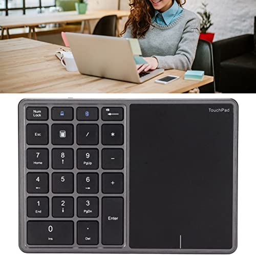 Zunate Numeric Keypad, 22 Keys Type C Rechargeable Number Pad with Touchpad, USB Receiver, Dual Mode Mini Numeric Keypad for Laptop, PC (Grey)