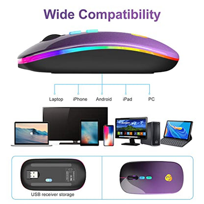 CC Store Wireless Mouse for Laptop,USB-C Rechargeable with Dual Connection | Bluetooth mouse with 2.4GHz USB receiver, silent slim design, adjustable DPI for laptop,MacBook,PC and tablet,Black-purple - color: Black-purple