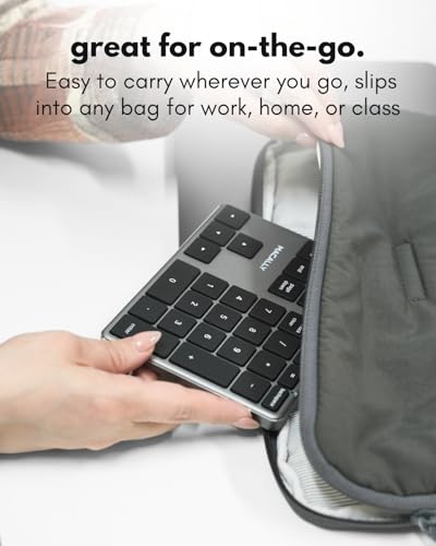 Macally Bluetooth Number Pad for Laptop - Slim Aluminum Design - Rechargeable Wireless Numeric Keypad - 35 Key Numpad Keyboard for Data Entry - for Mac, MacBook Pro/Air, iPad, iPhone, iOS, PC, Android - color: Space Gray