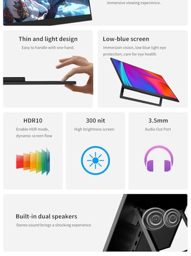 cjc 15.6" FHD Portable Touch Screen Monitor with Kickstand - USB C HDMI External Travel Display for Laptop, Phone, Gaming Console, Second Screen (15.6“ 60Hz) - size: 15.6“ 60Hz