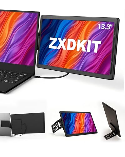 Laptop Screen Extender, 13.3" FHD Portable Second Monitor for Laptop | 360° Rotation, Adjustable Stand, 1.38lbs Ultra-Slim Lightweight，Plug & Play, Mini HDMI/USB Type-C, Windows/Mac/Android - size: 13.3 Inch