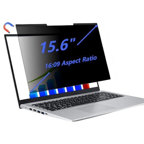 15.6-inch Magnetic Privacy Screen, Suitable for laptops with a 16:9 Detachable Anti-Glare Filter, Reduces Blue Light/Compatible with HP, Dell, Acer, Asus, Samsung, Lenovo and Other laptops.