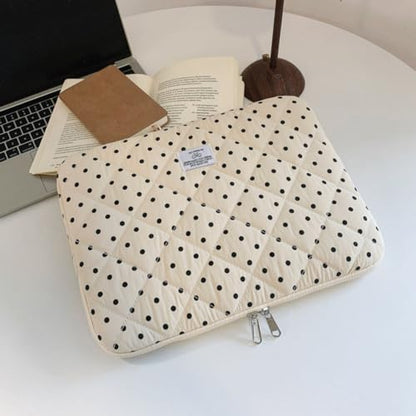 Cute Bow Puffy Laptop Sleeve 13-15 Inch Cute Quilted Laptop Protective Case Padded Bow Computer Sleeve for MacBook (Polka dots White, 13inch) - color: polka dots white, size: 13inch