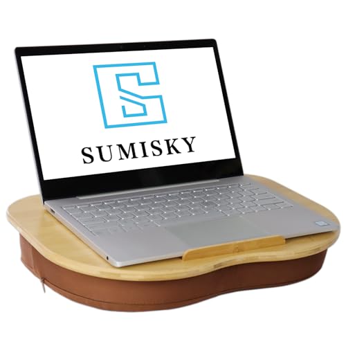 SUMISKY Bamboo Lap Desk for Laptop with Cushion, Portable Laptop Stand with Phone Hoder & Anti-Slip Stopper-Fits up to 15 inch for Home Office Students Use - size: Small (15x11 in)