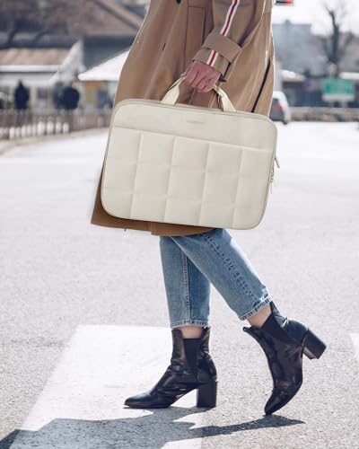 BAGSMART Laptop Case with Handle, Puffy Laptop Sleeve Bag for Women | MacBook Case for Dell, HP, Lenovo, MacBook Air/Pro, 13-14 inch, Beige