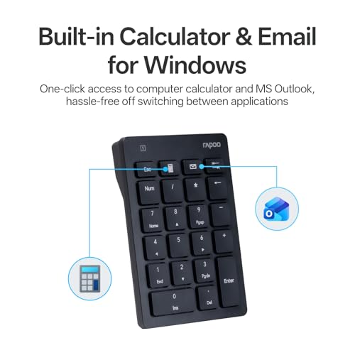 Rapoo K50 Wireless Number Pad, 2.4G Numeric Keypad for Laptop, Speed Data Entry, 22-Key Numpad with Calculator, Email and Function Keys for Windows PC/Laptop/Desktop/Notebook, USB-A, Battery Powered