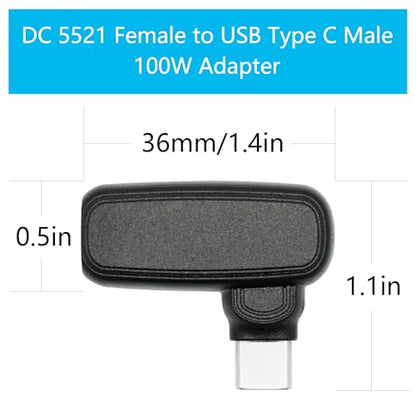 90 Degree 100W DC 5.5mm x 2.1mm Power Adapter, Input 15 - 20.5V, PD Chip | Right Angle DC 5521 Female to USB Type C Male PD Plug, Built in PD Intelligent Chip Quick Identification V/A, for USB C Port - style: DC 5521 Female to USB Type c Male - 100W