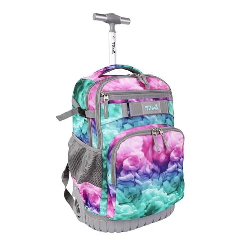 Tilami Rolling Backpack, 18 inch Shoulder Drop, Concealed Pockets and Wheel Cover, Laptop Backpack for Boys and Girls, Clouds Green - color: Clouds Green