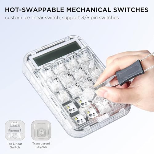 CoolKiller CK21 Mechanical Number Pad with Calculator, 2-in-1 Wired Numeric Keypad, Hot-Swappable 18 Keys, Transparent Backlit Numpad, Rechargeable for Laptop, PC, Desktop (Ice Blade Linear Switch)