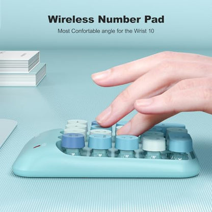 MOWUX Wireless Number Pads, Cute Colorful Numeric Keypad Numpad Portable 2.4 GHz Financial Accounting Number Keyboard Extensions, 18 Key Number Numpad for Laptop Desktop, PC (Blue) - color: Blue