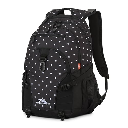 High Sierra Loop Backpack, Travel, or Work Bookbag with tablet sleeve, One Size, POLKA DOTS/BLACK - color: Polka Dots/Blac
