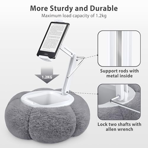 CreaDream Pumpkin Tablet Pillow Stand, Adjustable Pillow Stand for Lap Bed | Detachable Snack Bowl, Fits 4.7"-13" Kindle, Tablets, iPad, Soft Plush Fabric, for Reading and Relaxation on Bed, Couch, Grey - color: Grey