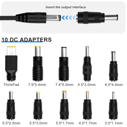 1m USB C to DC 5.5x2.1mm Adapter Universal Charger Supply 100W PD Trigger Power Converter Cable 5V/9V/12V/15V/20V Adjustable Voltage with LED Display,10 Power Plug Kit,for Laptops,Tablets