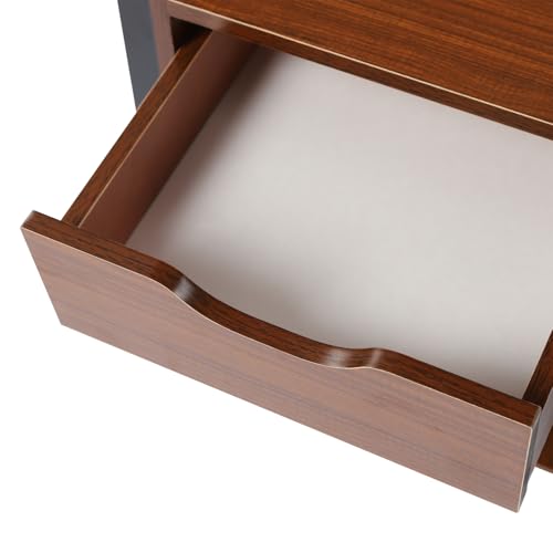 Overbed Table with Wheels, Movable Bedside Table Height Adjustable Over Bed Desk Foldable Rolling Laptop Desk with Drawers for Home & Hospital Use (Black+ Oak Color) - color: Black+ Oak Color