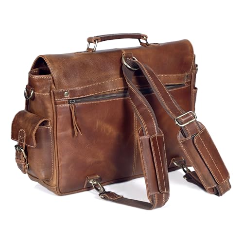 Leather Messenger Bag for Men and Women, Leather Briefcase with Laptop Bag, Shoulder Bag, Office with Adjustable Strap - color: Light Brown