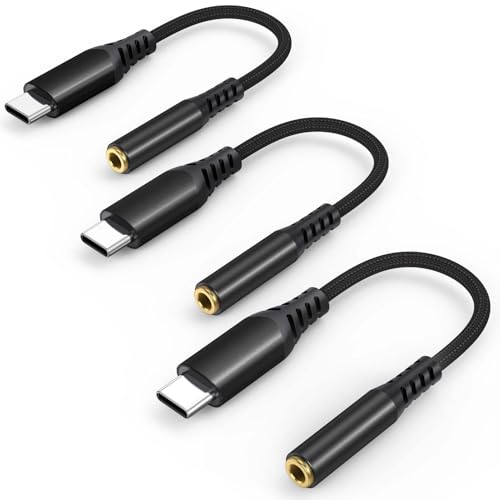 USB C to 3.5mm Headphone Jack Adapter,AUX to USB C Adapter,USB Type C to 3.5mm Female Headphone Jack Adapter for iPhone 17 Pro Max/16 Pro/15 [4in Gray-Black 3-Pack] - color: Gray-Black