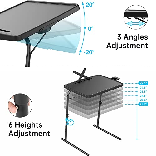 X TV Tray Table, Allpop Large TV Dinner Tray for Eating, Adjustable Folding Laptop Table with Book Stand, Cup Holder & Tablet Slot on Couch & Bed, Black - color: Black
