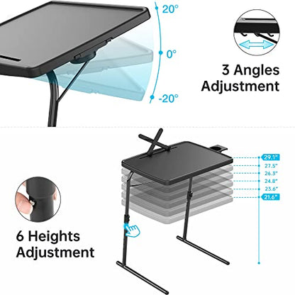 X TV Tray Table, Allpop Large TV Dinner Tray for Eating, Adjustable Folding Laptop Table with Book Stand, Cup Holder & Tablet Slot on Couch & Bed, Black - color: Black