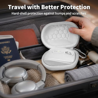 Comecase Compact Mouse Case for Logitech MX Anywhere 3S/3/2S/2 | Hard Shell Storage, Raised Inner Dots, Accessory Groove, Carabiner, Travel and Business Use, Black, Bag Only - color: White