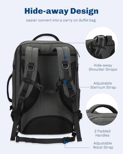 Hynes Eagle 44L Carry on Backpack Airline Approved Travel Backpack for Men Women Large Laptop Backpack 17 inch Nylon Backpack Overnight Weekender Bag Grey - color: Grey