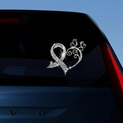 2pcs Sparkling Heart Shaped Butterfly Sunflower Self-Adhesive PVC Rainbow Glittery Decal Sticker for Cars, Laptops, Trucks, Motorcycles Wall Window Luggage Scratch Cover Door Multi-Surface Sticker