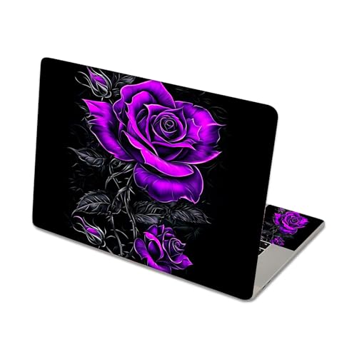 Aesthetic Laptop Skin Sticker, Purple Roses on Black Waterproof Vinyl Laptop Decal, Removable Bubble Free, Reusable Protective Cover for 13 14 15 15.6 Inch - color: Purple Roses on Black