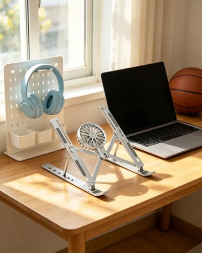 Adjustable Computer Laptop Stand, Air-Cooled Heat Dissipation Riser, Multi-Angle Desktop Holder for Laptops & Tablets, Silver - color: Silver