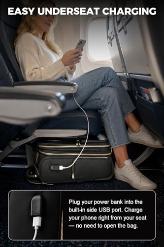 HotWay Underseat Carry On Luggage with Wheels, 16 Inch Rolling Personal Item Bag with USB Port & Multi Pockets, Lightweight Soft Sided Suitcase for Airline Travel, Black