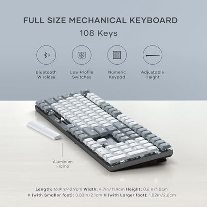Satechi SM3 Mechanical Keyboard, White LED Backlit, Light Gray/White | 108 Keys Full Size, Wired and Bluetooth, for Mac and Windows - color: Light Gray/White, size: 108 Keys