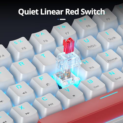 Portable 60% Mechanical Gaming Keyboard, 60 Percent Red Switch LED Backlit, 61 Keys Mini White USB Wired Office Keyboard for Windows Mac Laptop PC (61 Black & White) - color: 61 Black & White/Red Switch
