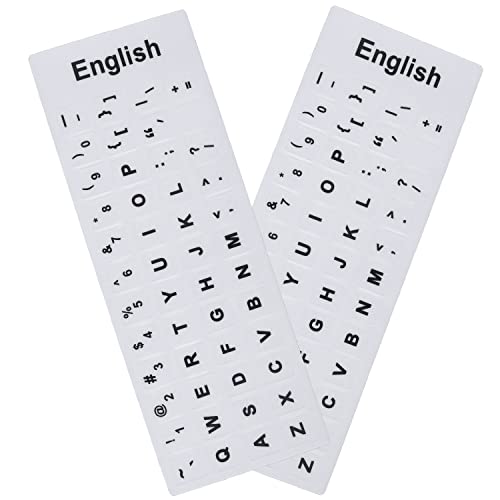 2 Pack English Universal Keyboard Alphabet Stickers, White Background with Black Lettering for Computer Laptop Notebook Desktop, Replacement Computer Keyboard Stickers (English) - color: English-white/Black Letters