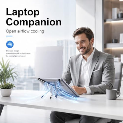 Portable Laptop Stand, 3-in-1 Magnetic Foldable Adjustable, for Desk（White） | Aluminum alloy, lightweight compact, 8-level height, ergonomic, for phone/tablet, home office/travel - color: E05S-White