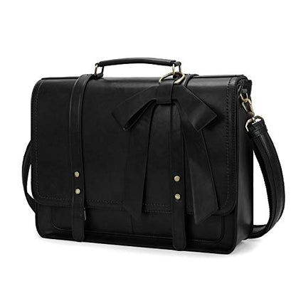 ECOSUSI Laptop Briefcase for Women Leather 15.6 inch | Large capacity shoulder bag, PU leather for college and daily work - color: Black