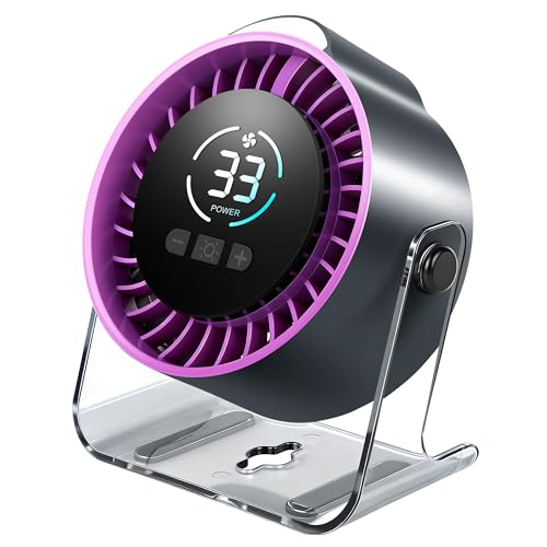 Portable Desk Fan - Rechargeable Small Fan with Night Light for Trave | 100 Speed Adjustable (Long Press) | LED Display | 7 Blades Quiet Motor | 12H Battery Life | Office & Bedroom Use - color: perple