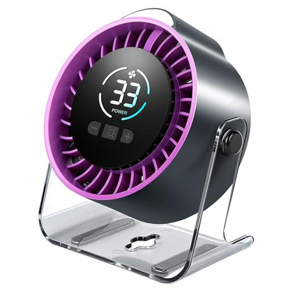 Portable Desk Fan - Rechargeable Small Fan with Night Light for Trave | 100 Speed Adjustable (Long Press) | LED Display | 7 Blades Quiet Motor | 12H Battery Life | Office & Bedroom Use - color: perple