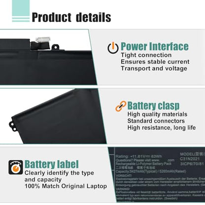 C31N2021 Laptop Battery Replacement for Asus Zenbook 14X OLED UX5401 UX5400E UM5400QA UM5401QA UM5401RA UP5401ZA UX5400EA UX5401EA UX5400EG UX5400ZB UX5400ZF Series 0B200-04030000 - size: 10.63*3.46*0.29inch C31N2021